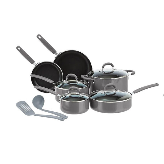 Ceramic Non-Stick 12-Piece Cookware Set, Grey - Pots, Pans and Utensils